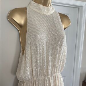 Hand Beaded Elegant Cream Halter Neck Dress Size 6 Alice + Olivia